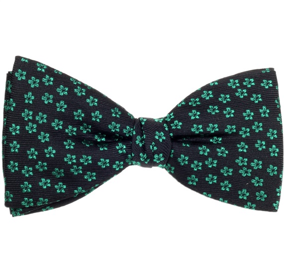 Noeud Papillon et Mouchoir Noir avec Fleurs Vertes