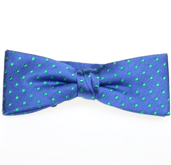Papillon et Mouchoir Enfant en Soie Bleu Ciel à Pois Verts