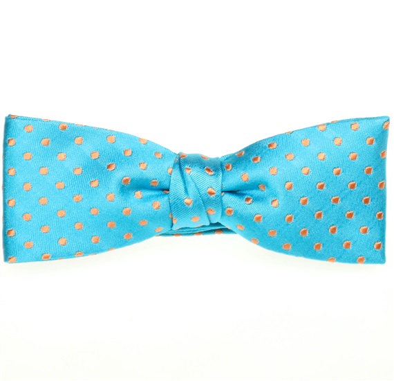 Papillon et Mouchoir Enfant en Soie Turquoise à Pois Orange