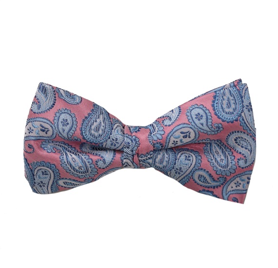Noeud Papillon et Mouchoir Rose avec Cachemire Bleu
