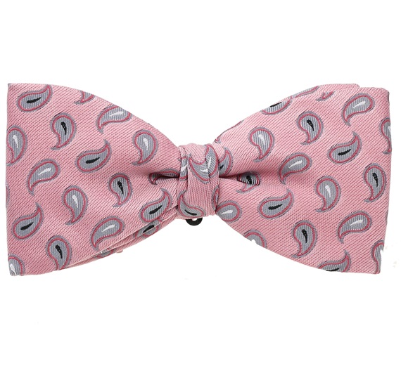 Noeud Papillon et Mouchoir Rose avec Cachemire Gris