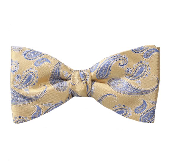 Noeud Papillon et Mouchoir en Soie Jaune Paisley Bleu