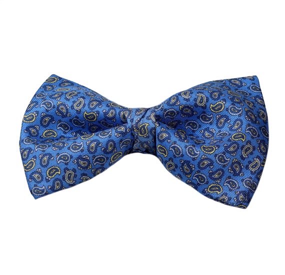 Noeud Papillon et Mouchoir en Soie Bleu France Paisley Bleu