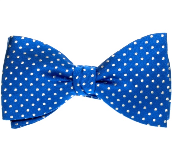 Papillon et Mouchoir en Soie Bleu Ciel à Pois Blancs