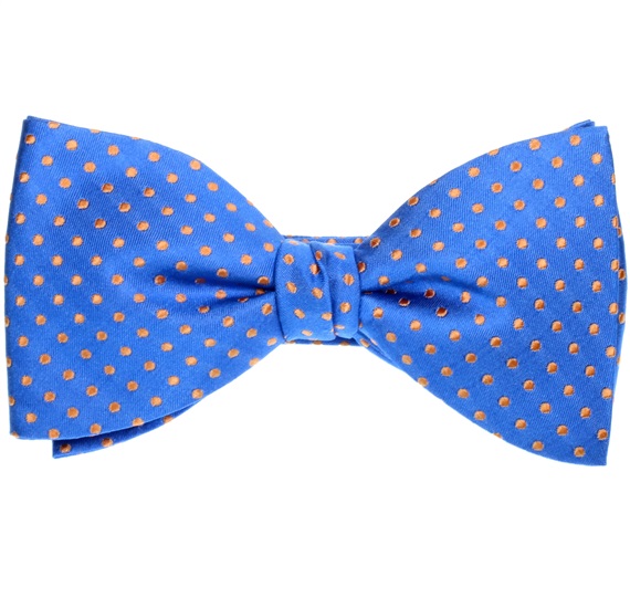 Papillon et Mouchoir en Soie Bleu Ciel à Pois Orange