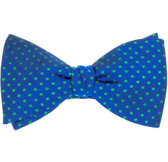 Papillon et Mouchoir en Soie Bleu Ciel à Pois Verts