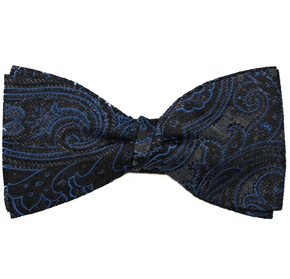 Noeud Papillon et Mouchoir en Soie Gris Cachemire Noir