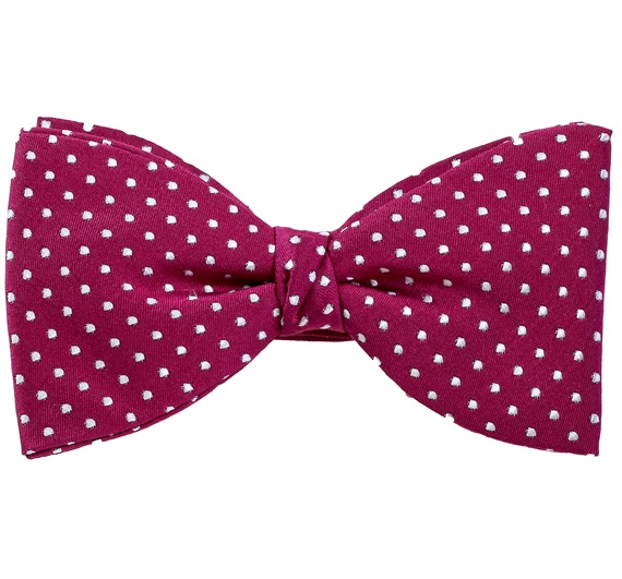 Noeud Papillon et Mouchoir en Soie Magenta à Pois Blancs