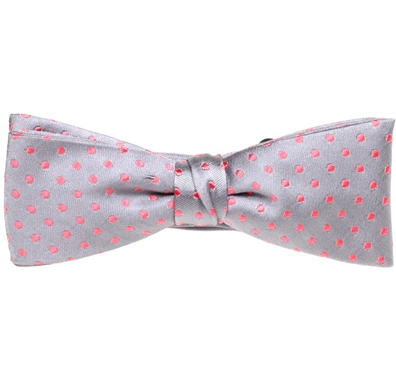 Noeud Papillon et Mouchoir en Soie Enfant Gris à Pois Roses