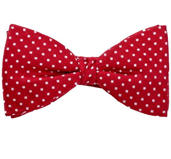 Noeud Papillon et Mouchoir en Soie Rouge à Pois Blancs