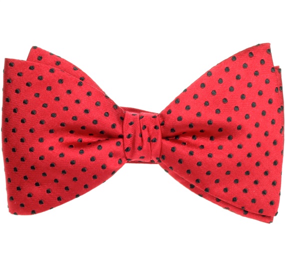 Papillon et Mouchoir en Soie Rouge à Pois Noirs