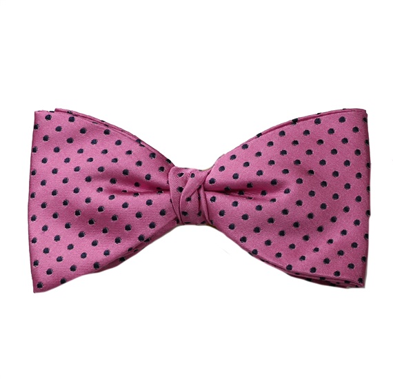 Noeud Papillon et Mouchoir en Soie Rose à Pois Noirs
