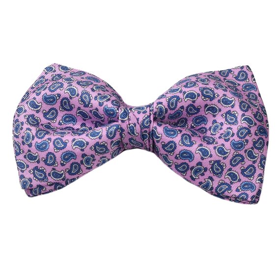 Noeud Papillon et Mouchoir en Soie Rose Paisley Bleu