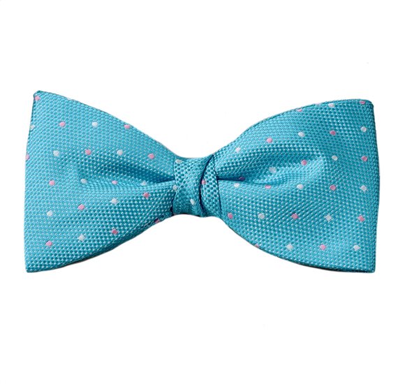 Noeud Papillon et Mouchoir Turquoise à Pois