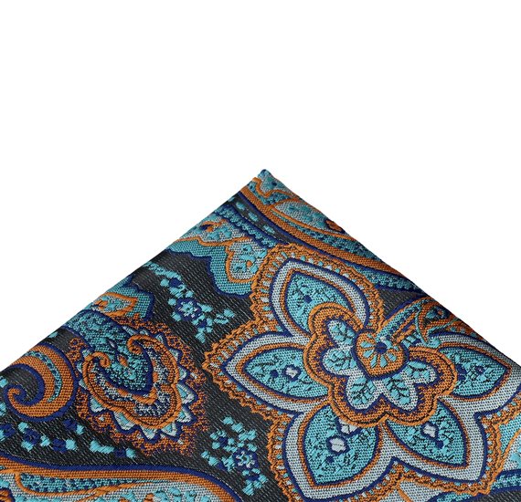 Mouchoir de Poche Bleu et Ocre Paisley