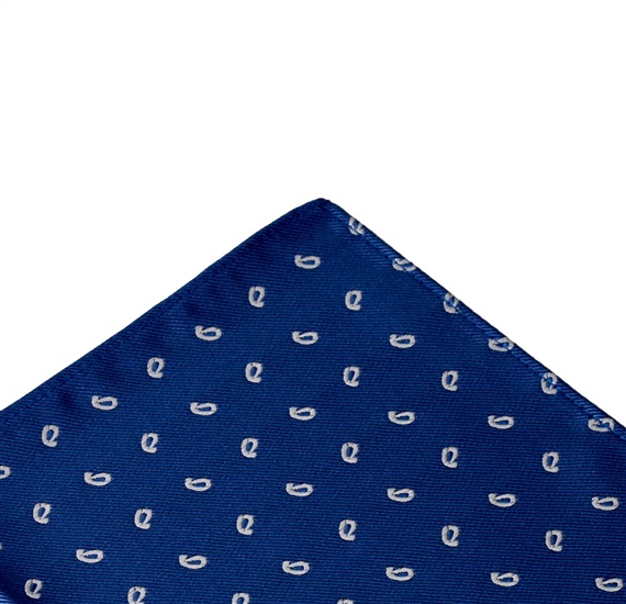 Mouchoir de Poche Bleu Cachemire Blanc