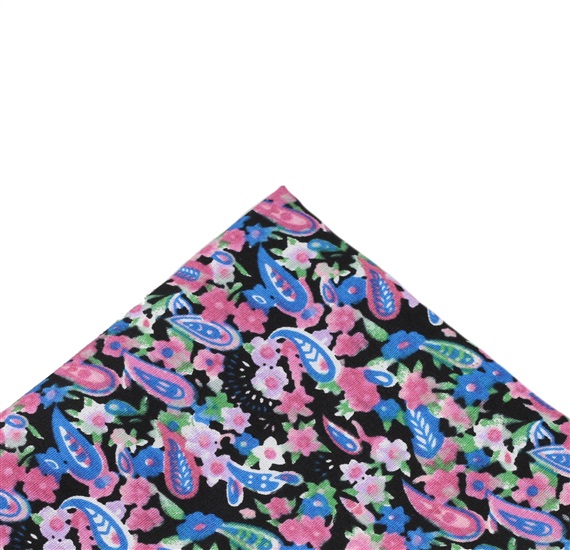 Mouchoir de Poche Fleurs et Cachemire Bleu