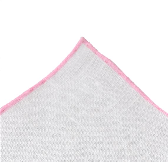 Mouchoir de Poche en Lin Blanc et Rose