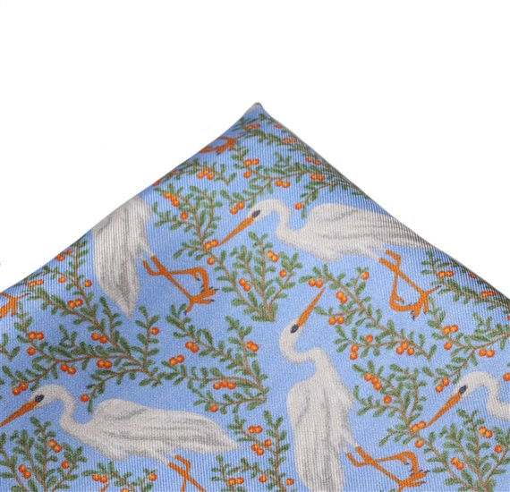 Mouchoir de Poche en Soie Bleu Cigognes
