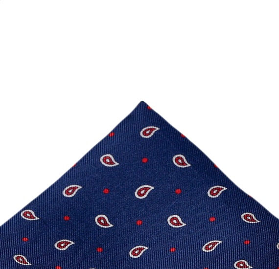 Mouchoir de Poche en Soie Bleue avec Motif Cachemire