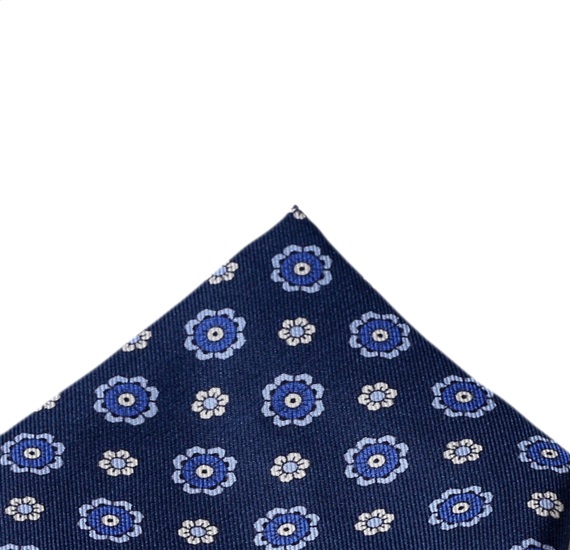 Mouchoir de Poche en Soie Bleue avec Fleurs