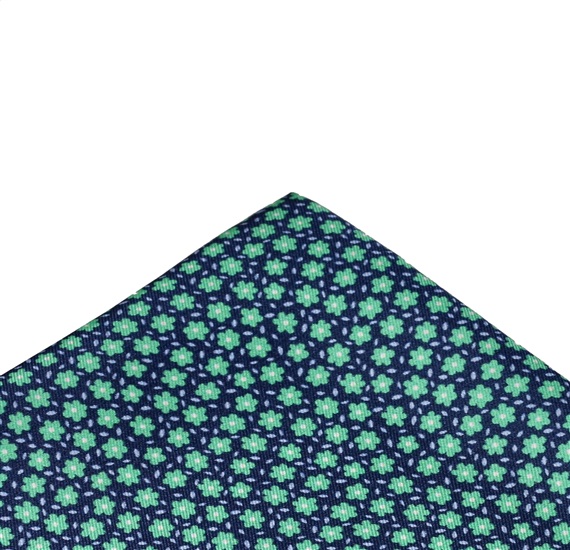 Mouchoir de Poche en Soie Bleue avec Fleurs Vertes