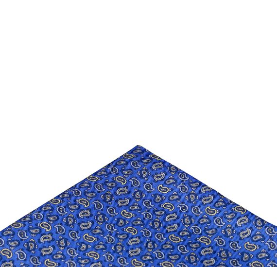 Mouchoir de Poche en Soie Bleu Royal Motif Paisley