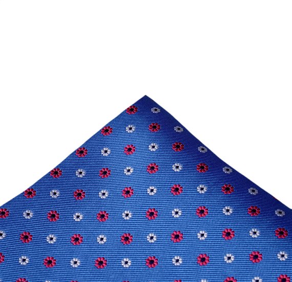 Mouchoir de Poche en Soie Bleu Royal Fleurs Corail