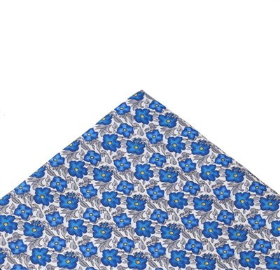 Mouchoir de Poche en Soie Bleu et Gris Fleurs