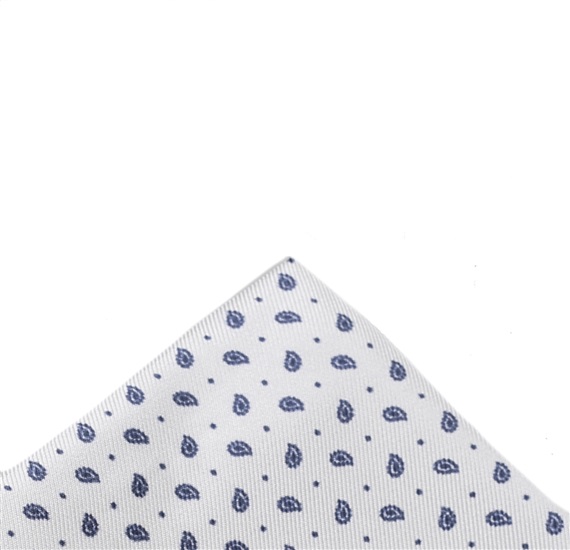 Mouchoir de Poche en Soie Blanc avec Motif Cachemire Gris