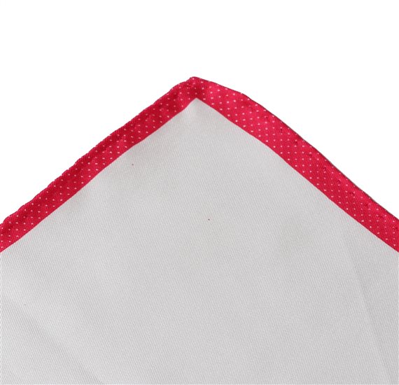 Mouchoir de Poche en Soie Blanc et Fuchsia à Pois