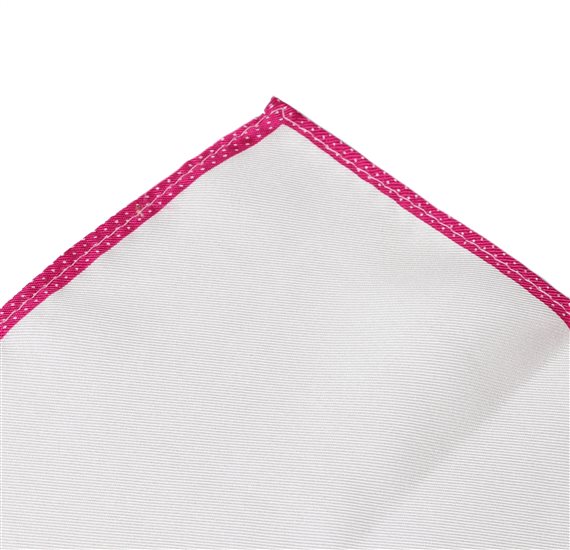 Mouchoir de Poche en Soie Blanc et Magenta à Pois
