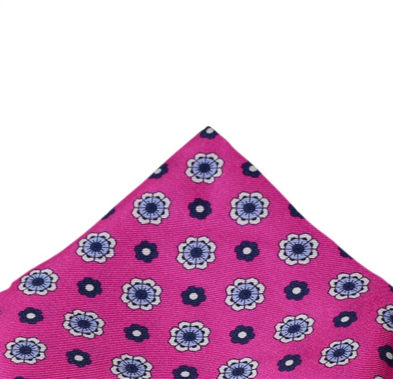 Mouchoir de Poche en Soie Fuchsia avec Fleurs