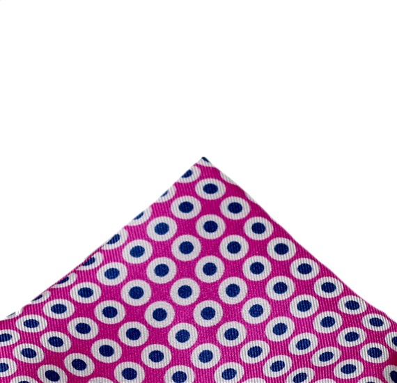 Mouchoir de Poche en Soie Fuchsia à Pois Bleus