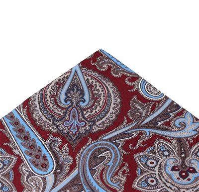 Mouchoir de Poche en Soie Grenat avec Motif Cachemire