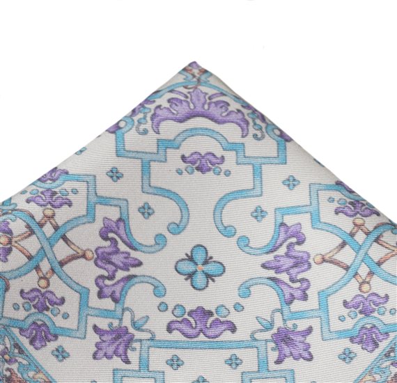 Mouchoir de Poche en Soie Mauve Imprimé