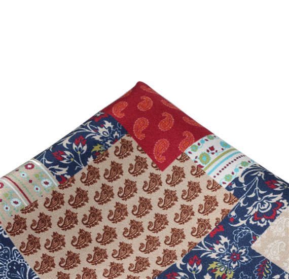 Mouchoir de Poche en Soie Patchwork Bleu et Rouge