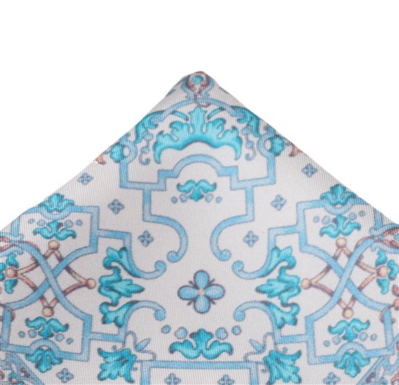 Mouchoir de Poche en Soie Turquoise Imprimé