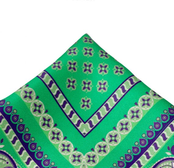 Mouchoir de Poche en Soie Vert Paisley Violet