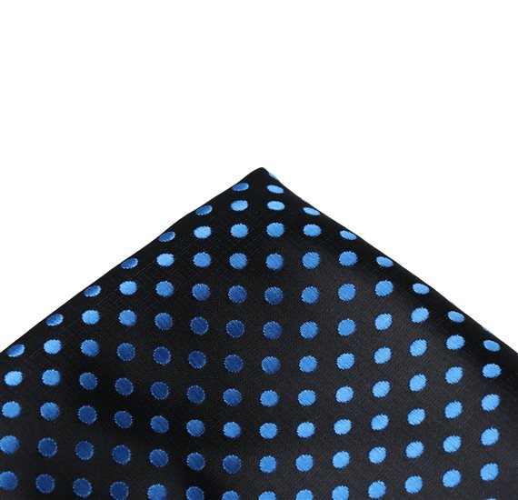 Mouchoir de Poche en Soie Noir à Pois Bleu Canard