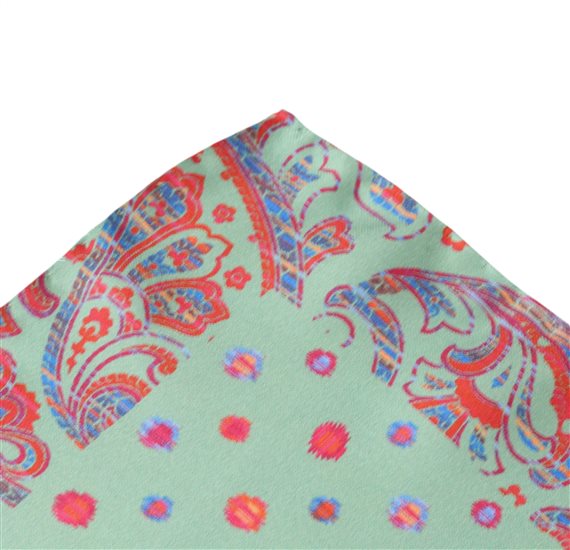 Mouchoir en Soie Vert Paisley Orange