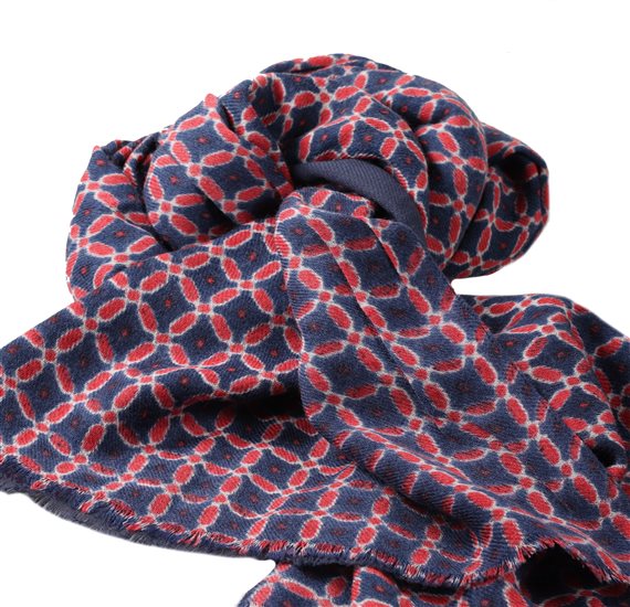 Écharpe Bleue Géométrie Rouge