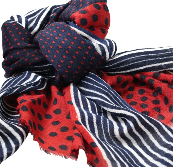 Écharpe à pois bleu et bordeaux