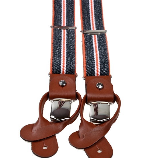 Bretelle Élastique Étroite en Cuir à Rayures Gris et Orange
