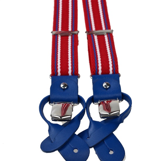 Bretelle Élastique Étroite en Cuir Rouge à Rayures Bleu Marine