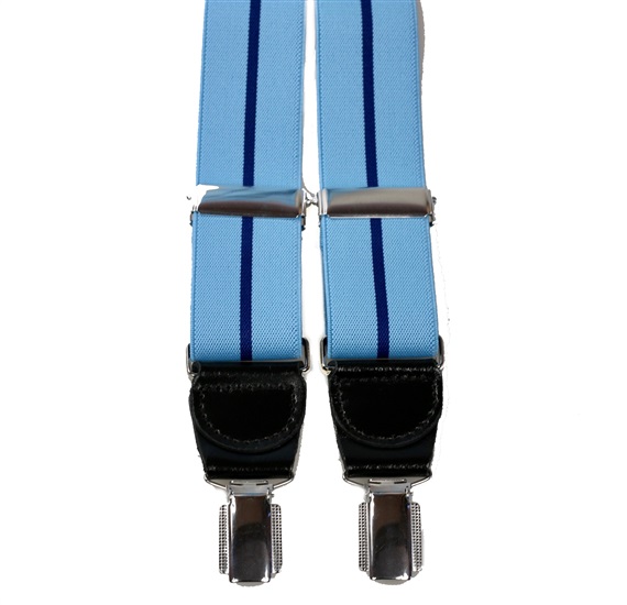 Bretelle Élastique Cuir Bleu Ciel à Rayure Bleu Marine
