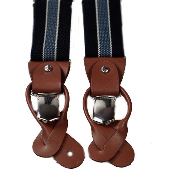 Bretelle Élastique Cuir Bleu Marine Rayures Bleues