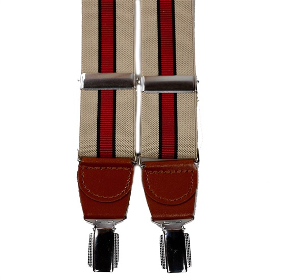 Bretelle Élastique en Cuir Beige à Rayure Grenat