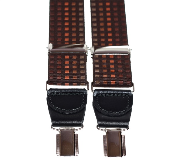 Bretelle Élastique Cuir Carrés Marron Foncé