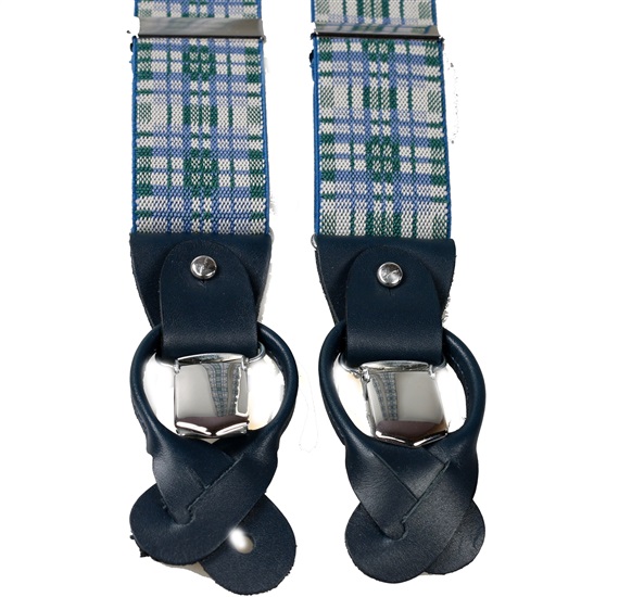 Bretelle Élastique Cuir Carreaux Bleus et Verts